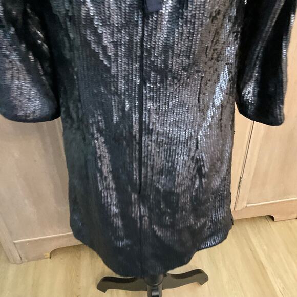 J.Crew Tie V-Back Sequin 3/4 Sleeve Mini Dress Size 4 Navy Holiday Disco NWT - Picture 8 of 15